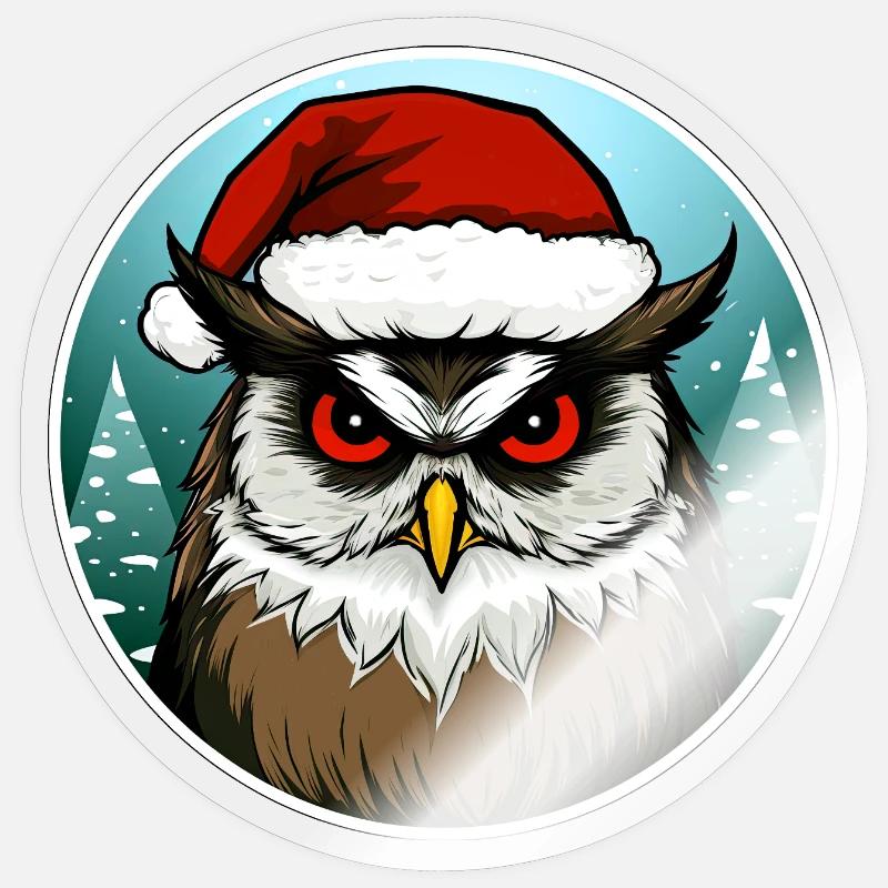 Weihnachten Eulen - Sticker Größe S (10 x 10 cm) - Transparent glänzend