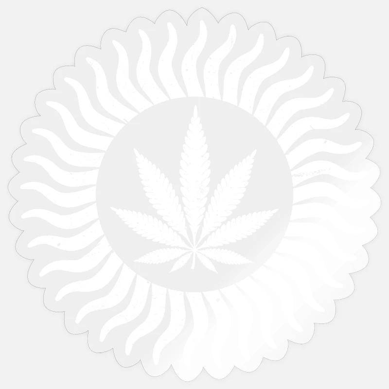 Ein weißes Cannabisblatt-Sonnendesign - Sticker Größe S (10 x 10 cm) - Transparent glänzend