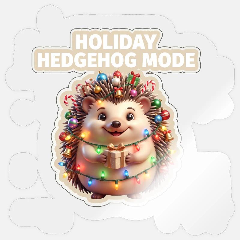 Mode hérisson des fêtes - Sticker taille S (10 x 10 cm) - brillant transparent