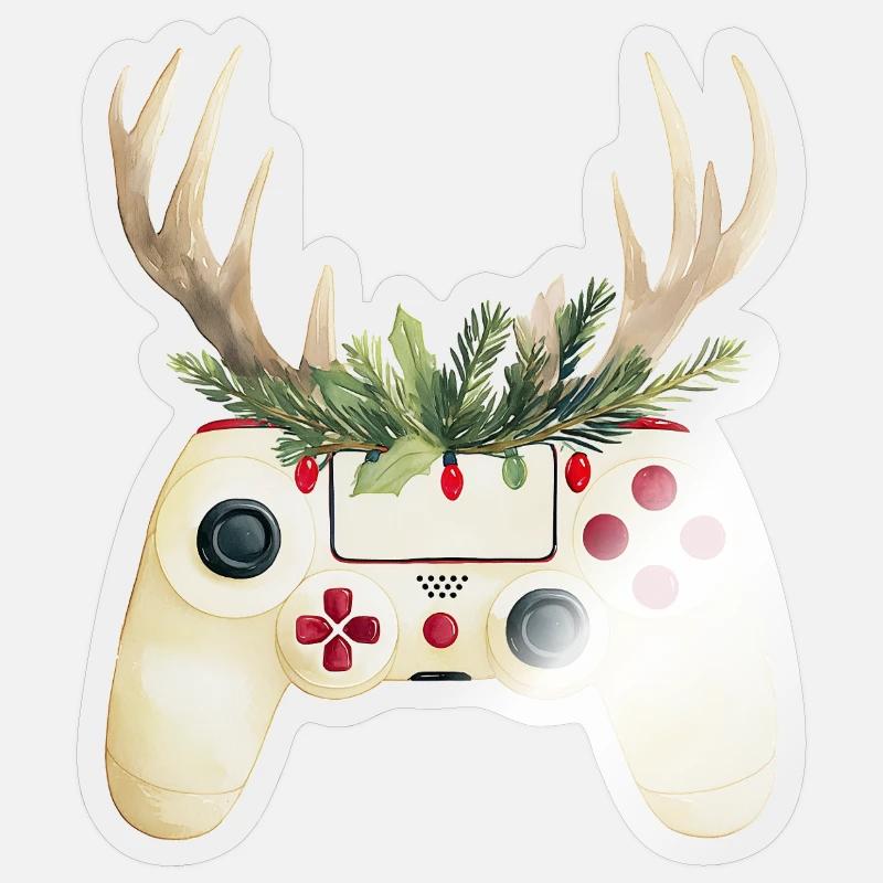 Christmas controller with deer antlers - Sticker size S (10 x 10 cm) - transparent glossy