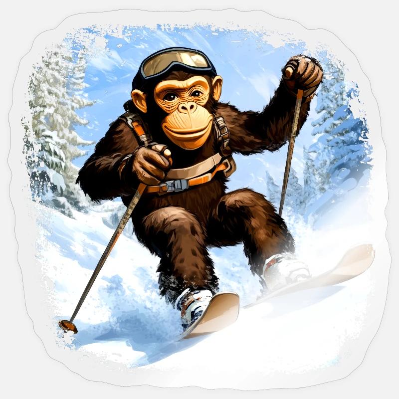Affen Ski / Skifahrer Affe - Sticker Größe S (10 x 10 cm) - Transparent glänzend