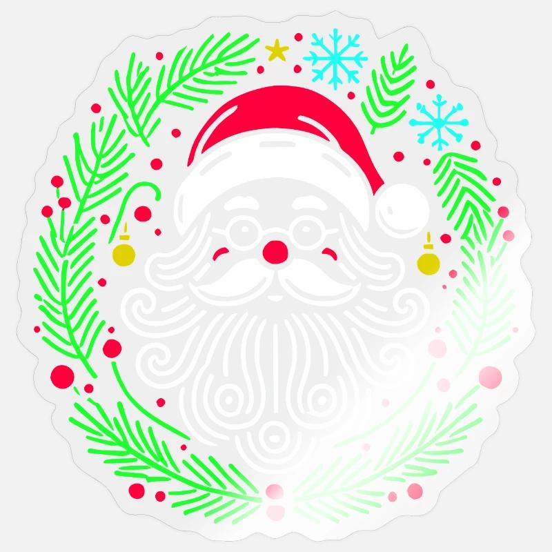 Père Noël circulaire de Noël avec des branches - Sticker taille S (10 x 10 cm) - brillant transparent