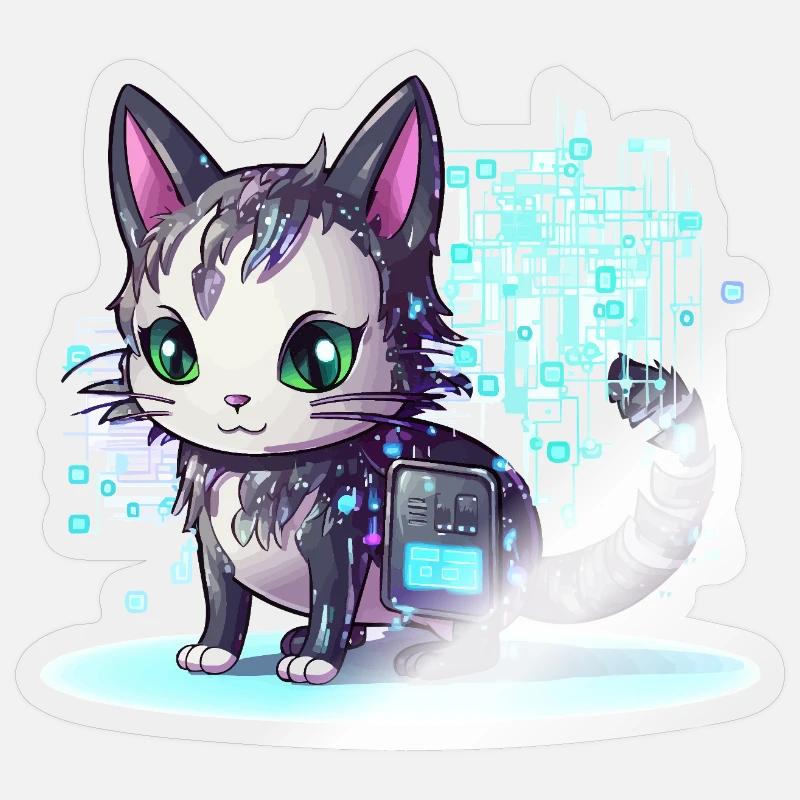 Cybercat Neon Pixel Magic - Sticker size S (10 x 10 cm) - transparent glossy