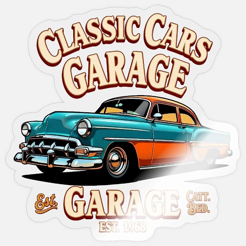 Impression de garage de voitures classiques Sticker taille S (10 x 10 cm)