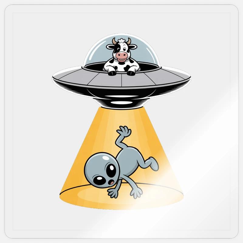 Kuh entführt einen Alien – Cooles Alien-Logo - Sticker Größe S (10 x 10 cm) - Transparent glänzend
