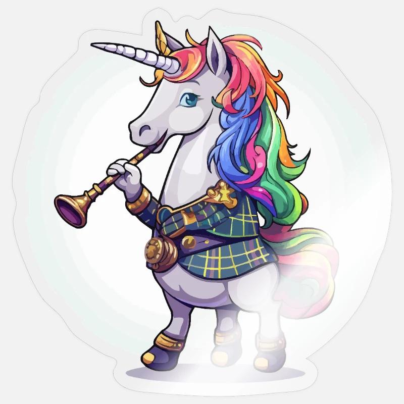 Buntes Einhorn mit Trompete Sticker Größe S (10 x 10 cm)