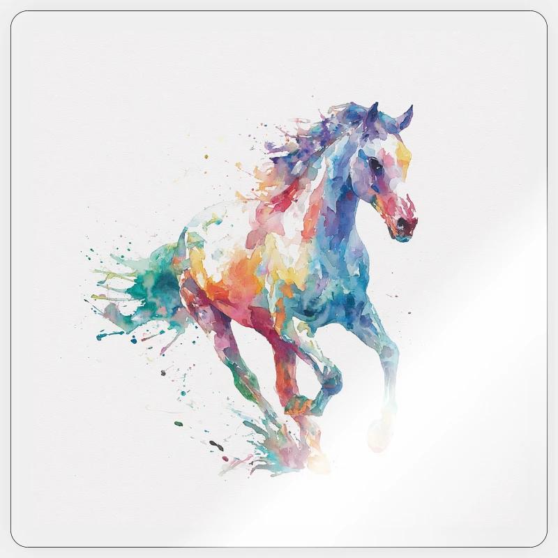 Explosion aquarelle du cheval arc-en-ciel - Sticker taille S (10 x 10 cm) - brillant transparent