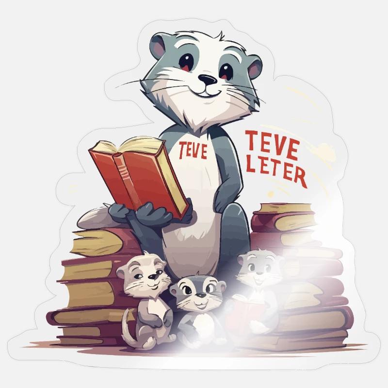 Learning beaver with books - Sticker size S (10 x 10 cm) - transparent glossy