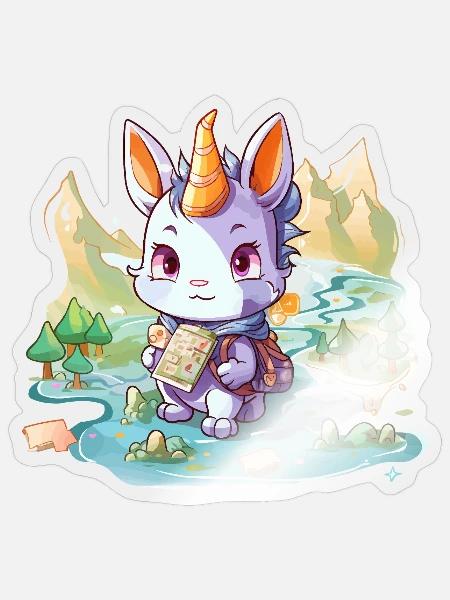 Wandernder Einhornhase mit Karte - Sticker Größe S (10 x 10 cm) - Transparent glänzend