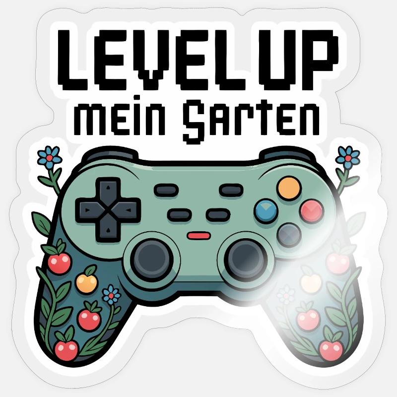 Level Up Garten-Controller Design - Sticker Größe S (10 x 10 cm) - Transparent glänzend