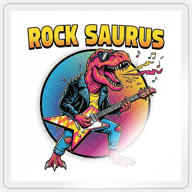 Rock Saurus Gitarrenheld - Sticker Größe S (10 x 10 cm) - Transparent glänzend