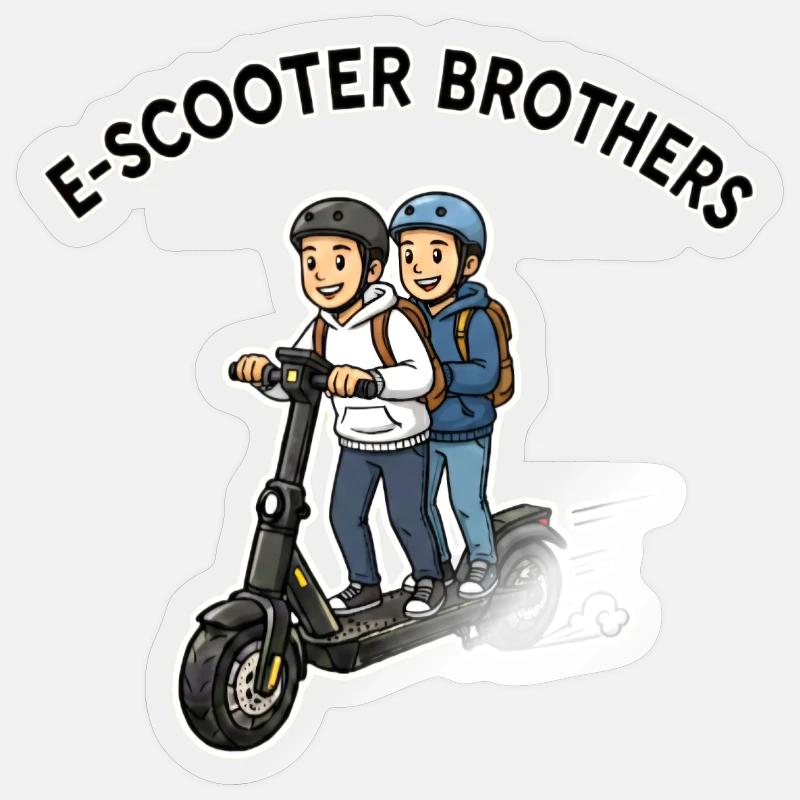 Duo des frères E-Scooter - Sticker taille S (10 x 10 cm) - brillant transparent