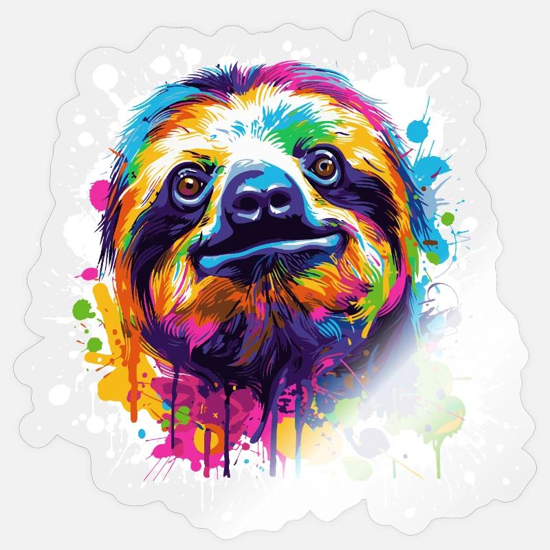 Farbexplosion Faultier Sloth - Sticker Größe S (10 x 10 cm) - Transparent glänzend
