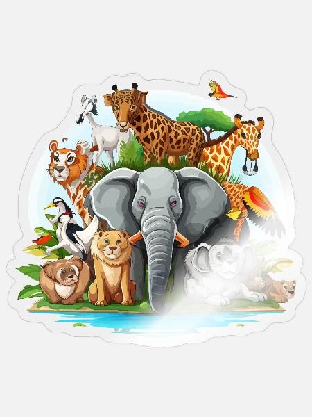 Bunte Tierfamilie im Dschungel - Sticker Größe S (10 x 10 cm) - Transparent glänzend