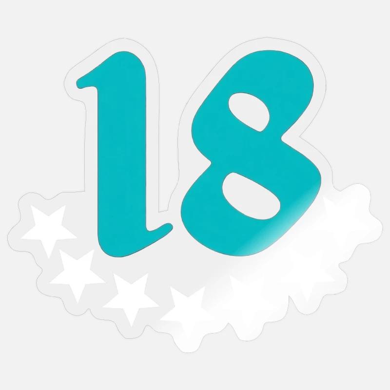 18 Star Pattern, Numbers, Birthday - Sticker size S (10 x 10 cm) - transparent glossy
