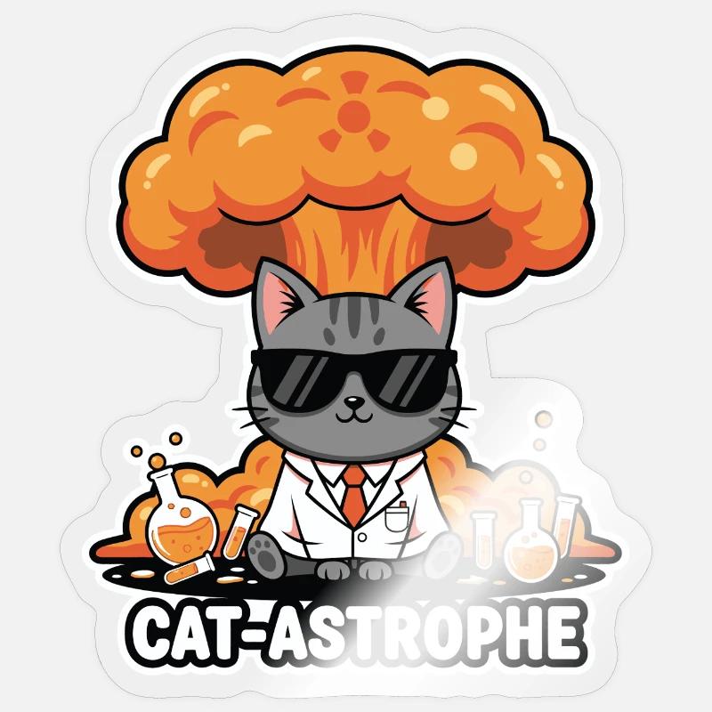 Cat Astrophe Labcoat - Sticker size S (10 x 10 cm) - transparent glossy