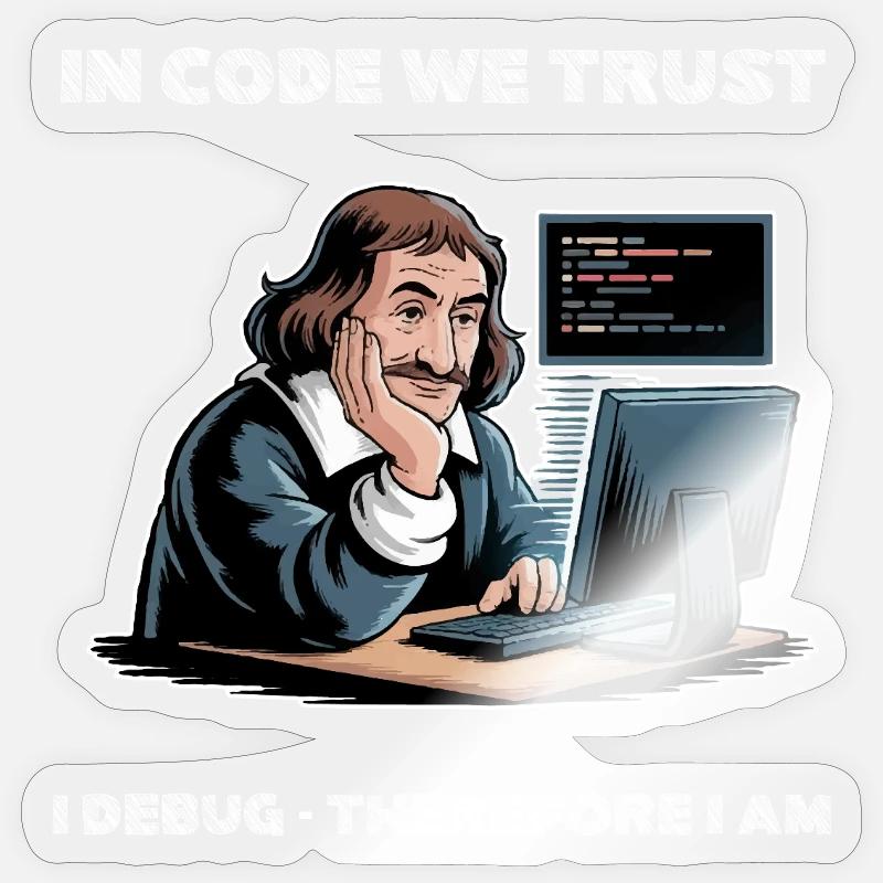 Philosopher Descartes Meme - for dark background Sticker size S (10 x 10 cm)