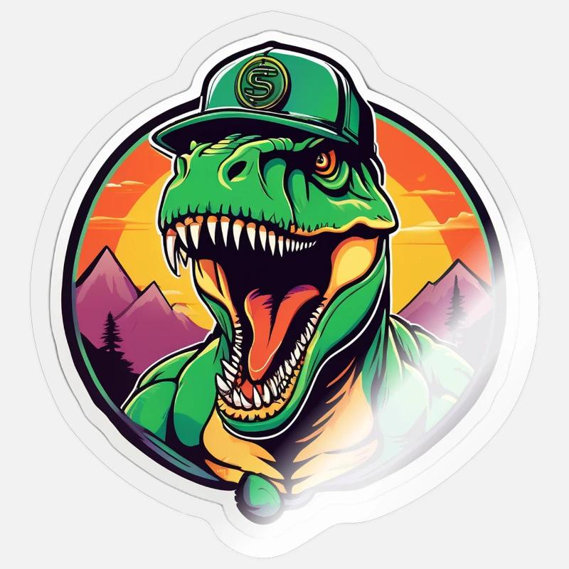 T-Rex Retro Sunset Cap Sticker size S (10 x 10 cm)