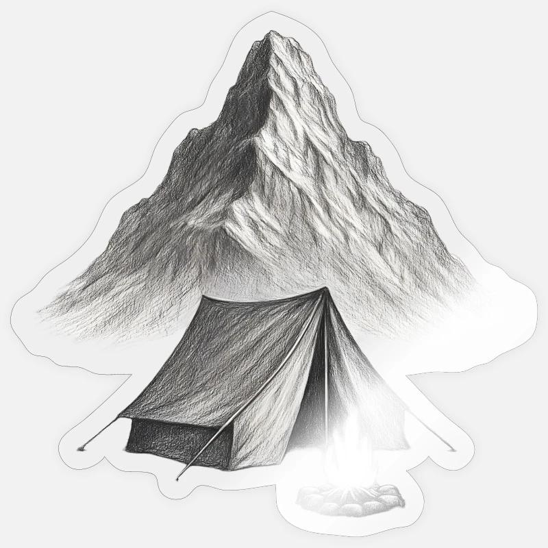 Mountain tent by the fire - Sticker size S (10 x 10 cm) - transparent glossy
