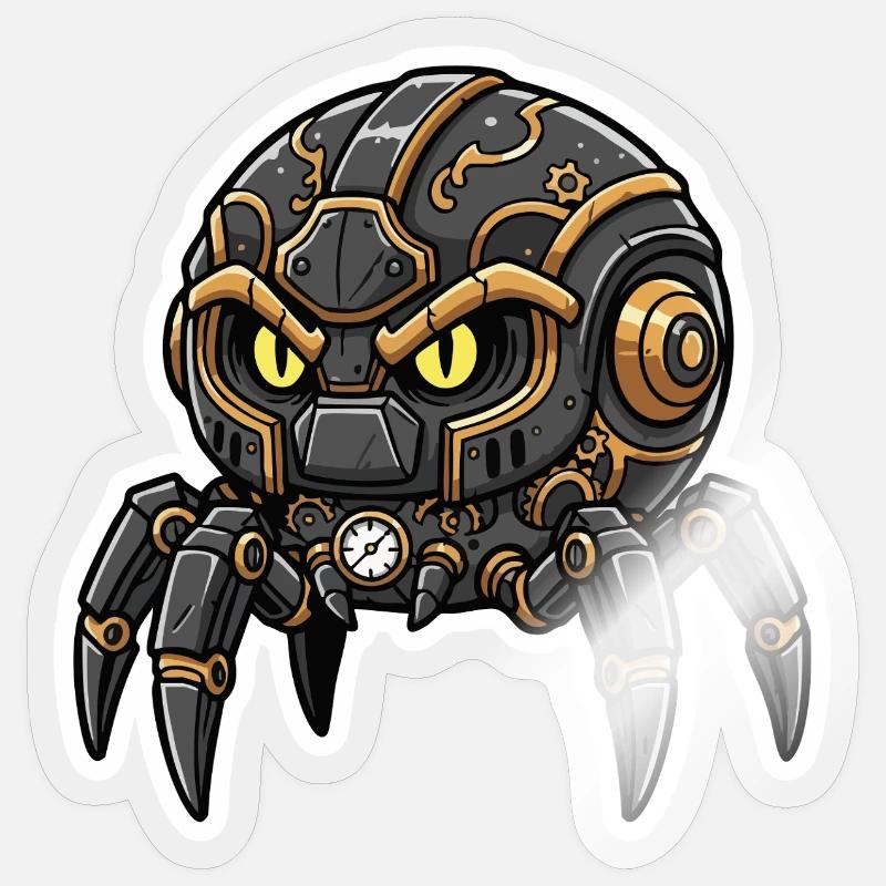 Steampunk Black Watchmaking Spider Sentinel - Sticker size S (10 x 10 cm) - transparent glossy