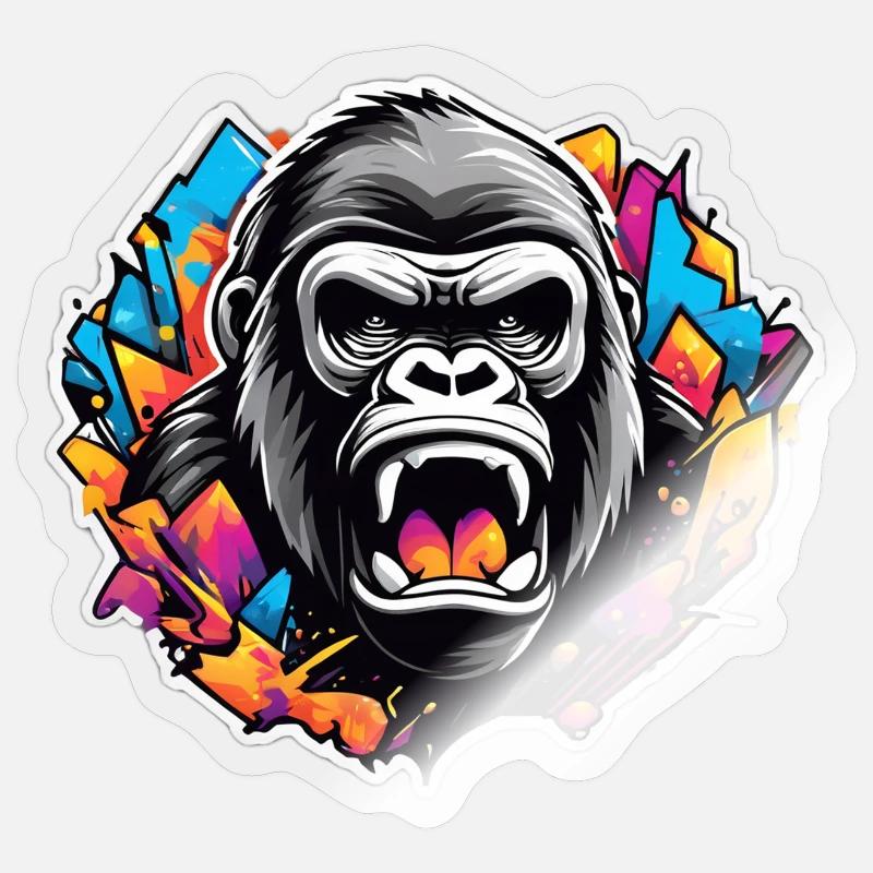 Gorille Graffiti Éclatant - Sticker taille S (10 x 10 cm) - brillant transparent