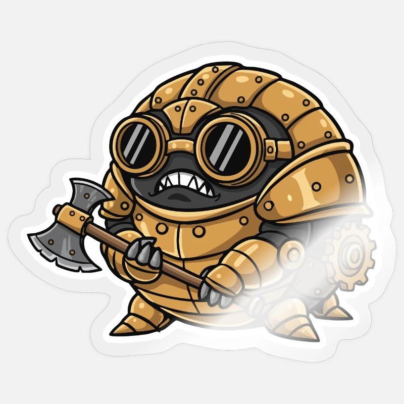 Sowbug Warrior Steampunk Axe Copper Armor Sticker size S (10 x 10 cm)