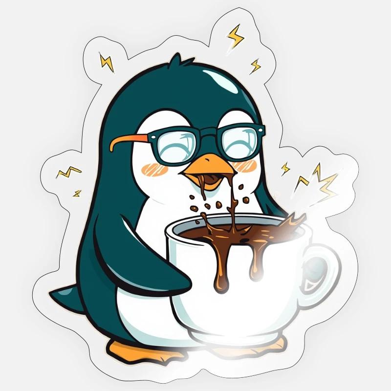 Caffeine Penguin : froid comme la glace et montée en puissance Sticker taille S (10 x 10 cm)