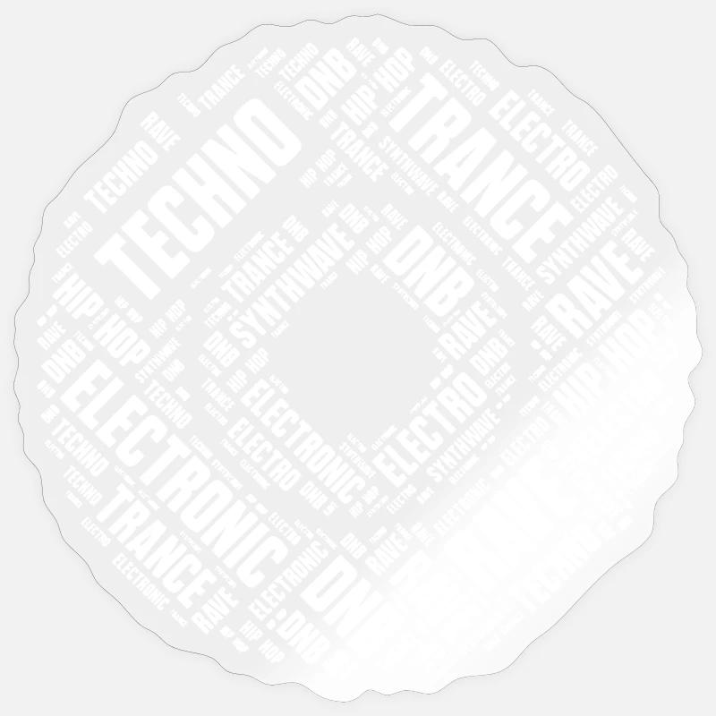 Techno Music Word Circle - Sticker size S (10 x 10 cm) - transparent glossy