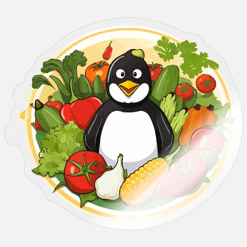 Penguin in the vegetable paradise - Sticker size S (10 x 10 cm) - transparent glossy