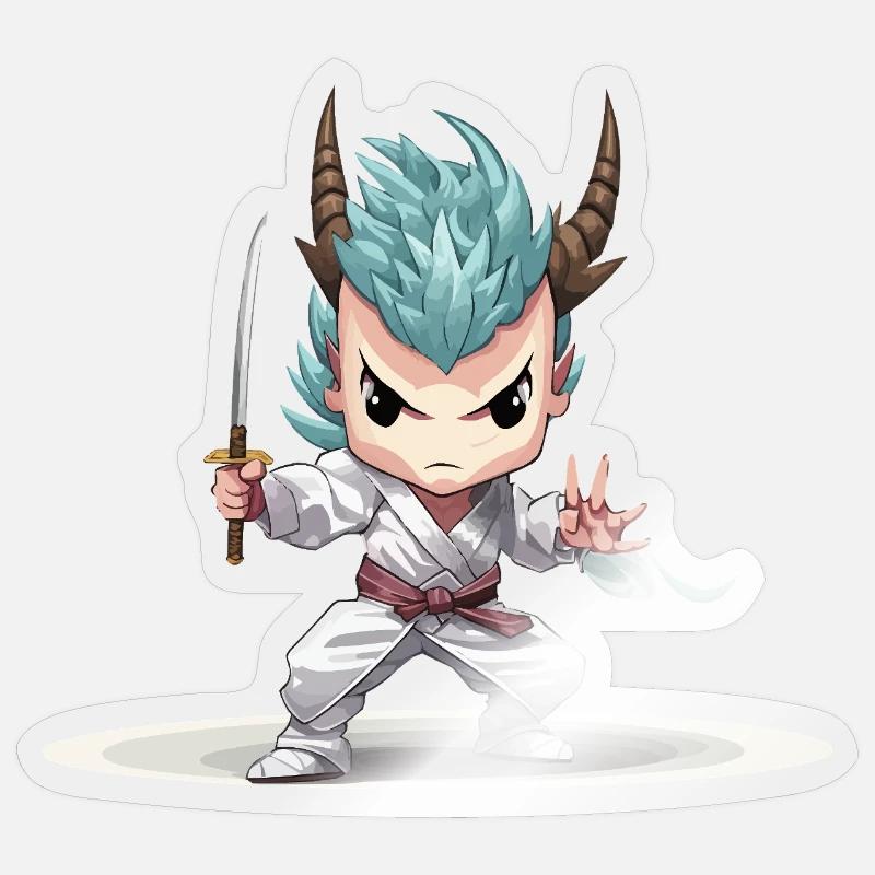 Guerrier Chibi avec Katana - Sticker taille S (10 x 10 cm) - brillant transparent