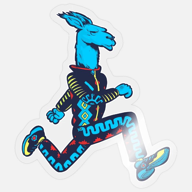 Blue Llama runner - Sticker size S (10 x 10 cm) - transparent glossy