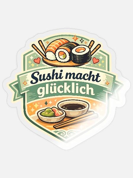 Sushi macht glücklich Sticker - Sticker Größe S (10 x 10 cm) - Transparent glänzend