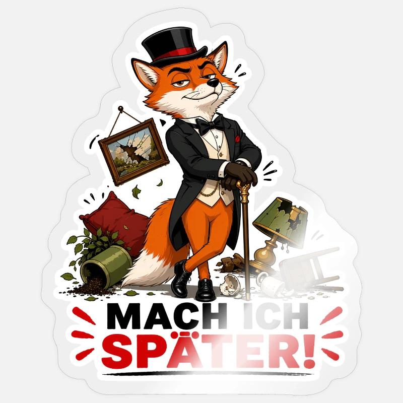 Mach ich später – Frecher Fuchs - Sticker Größe S (10 x 10 cm) - Transparent glänzend