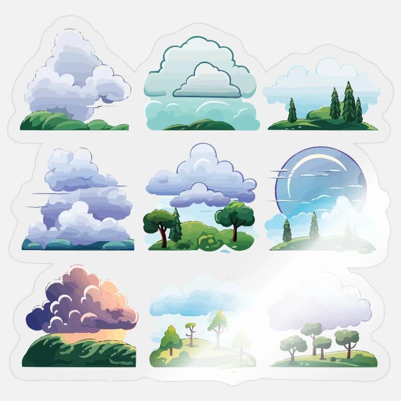 Ensemble de dessins animés Cloudscapes - Sticker taille S (10 x 10 cm) - brillant transparent
