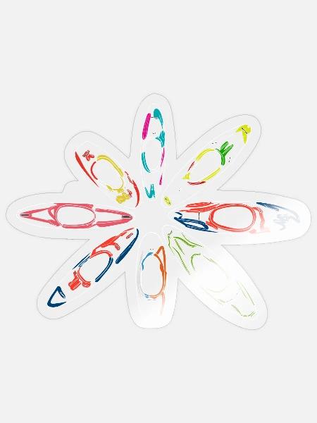 Bunter Ring aus Wildwasserkajaks im Neonstil - Sticker Größe S (10 x 10 cm) - Transparent glänzend
