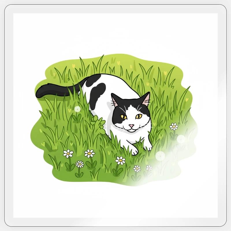 Chat dans la Joyeuse Prairie Sticker taille S (10 x 10 cm)