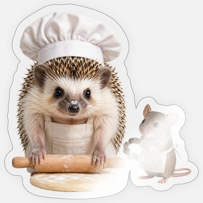 Hedgehog baker with mouse helper Sticker size S (10 x 10 cm)