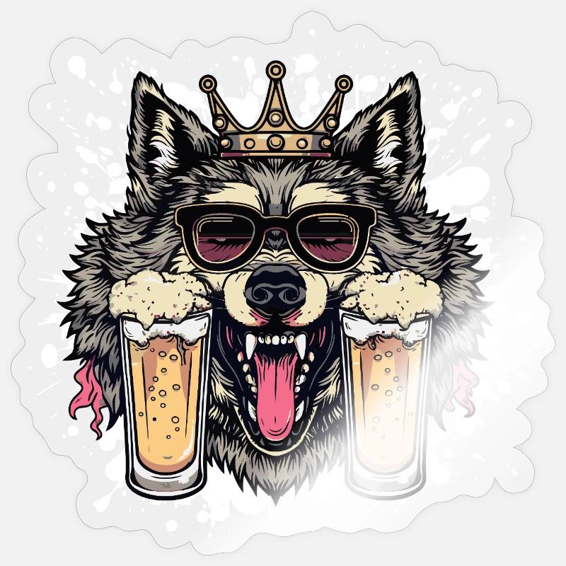 Wolf Beer Funny - Sticker size S (10 x 10 cm) - transparent glossy