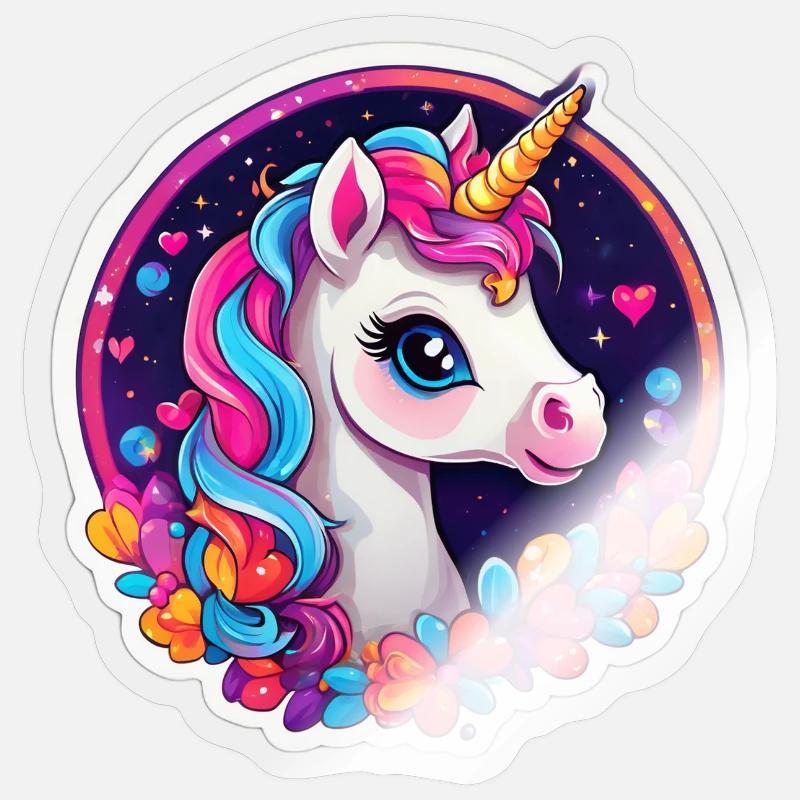 Sternenregenbogen-Einhorn - Sticker Größe S (10 x 10 cm) - Transparent glänzend