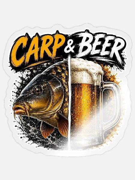 Karpfen- und Bier-lustiges Angeldesign - Sticker Größe S (10 x 10 cm) - Transparent glänzend