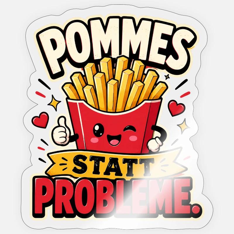 Frites au lieu de problèmes - Sticker taille S (10 x 10 cm) - brillant transparent