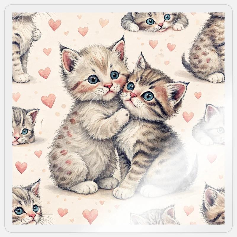 Étreinte sincère de Pastel Kittens - Sticker taille S (10 x 10 cm) - brillant transparent