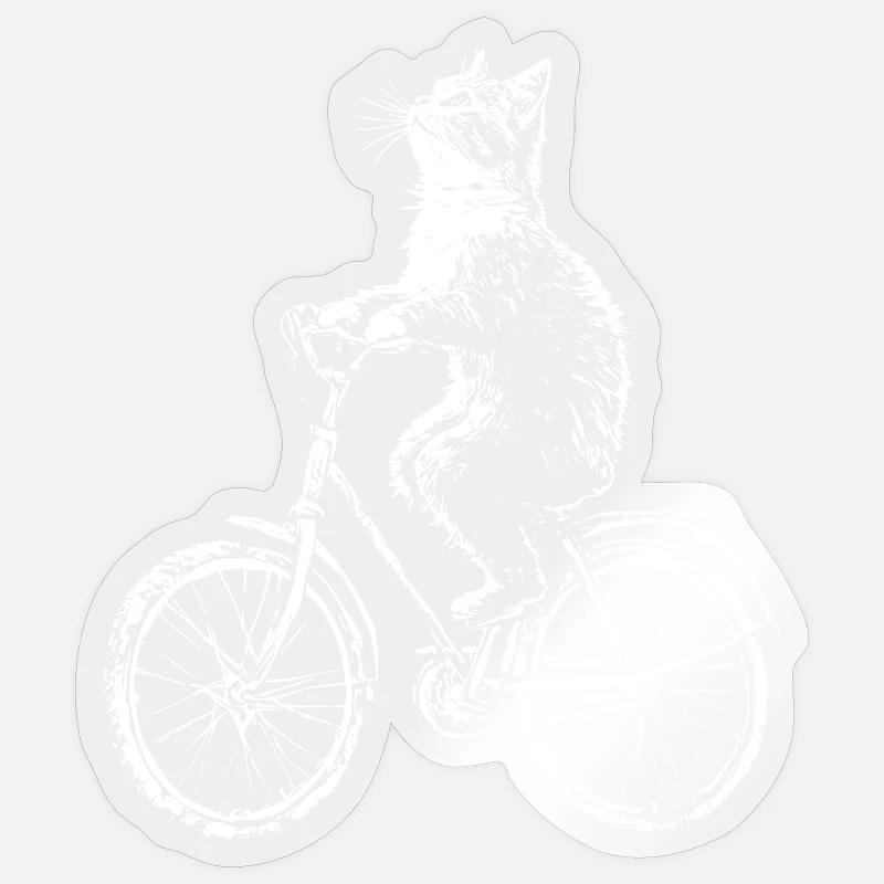 Chat Vélo Drôle - Sticker taille S (10 x 10 cm) - brillant transparent