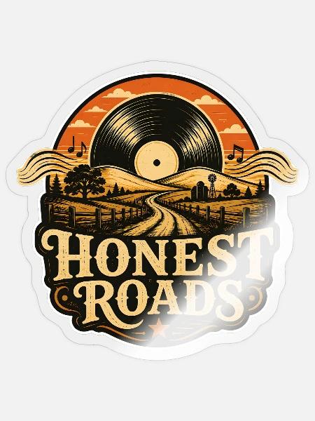 Honest Roads: Vintage-Folk/Vinyl/Roadtrip USA - Sticker Größe S (10 x 10 cm) - Transparent glänzend