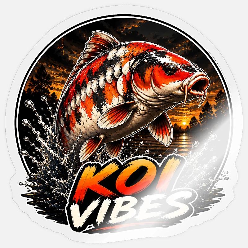 Koi Vibes Sunset Carp Design - Sticker Größe S (10 x 10 cm) - Transparent glänzend