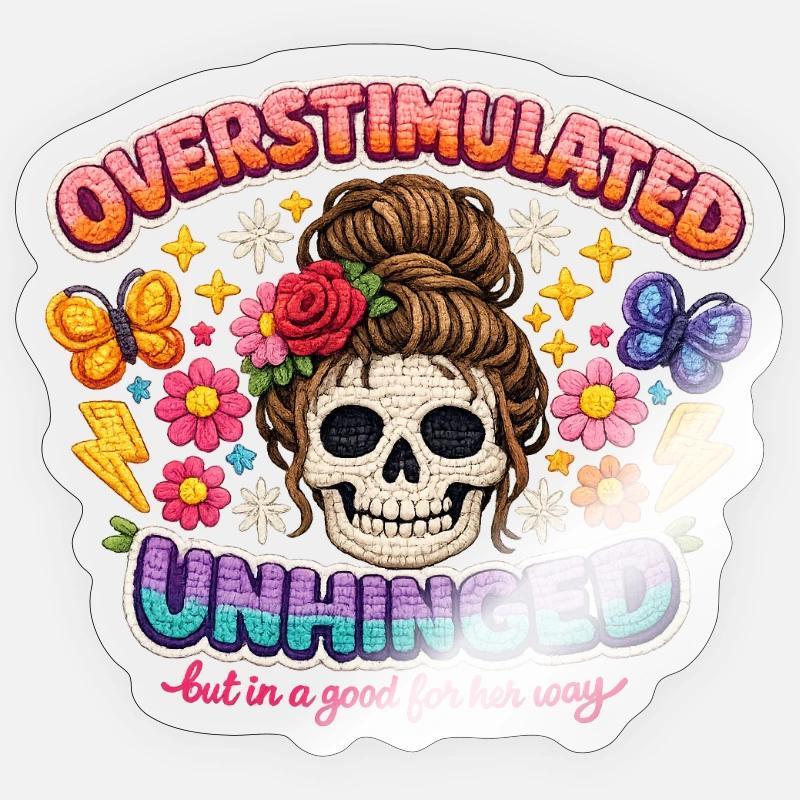 Overstimulated Unhinged Patch Skull - Sticker Größe S (10 x 10 cm) - Transparent glänzend