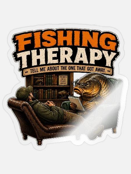 Angeltherapie Karpfenfischen - Sticker Größe S (10 x 10 cm) - Transparent glänzend