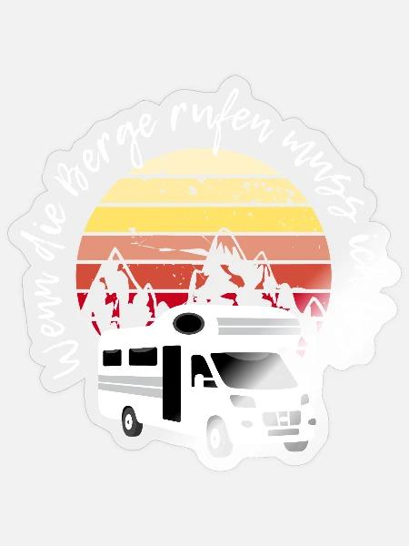 Wenn die Berge rufen, Camping Wohnmobil - Sticker Größe S (10 x 10 cm) - Transparent glänzend