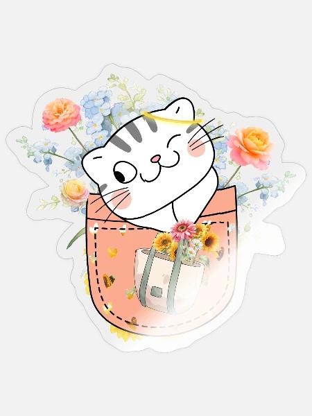Taschenkatze in Blühe - Sticker Größe S (10 x 10 cm) - Transparent glänzend