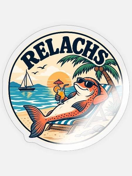 RELACHS – Chillender Lachs - Sticker Größe S (10 x 10 cm) - Transparent glänzend